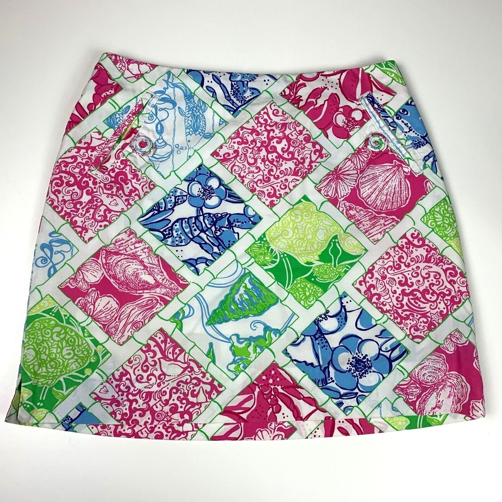 Rare Lilly Pulitzer Jubilee Hollywood Squares Bamboo Patch Skort Cotton‎ 2 0